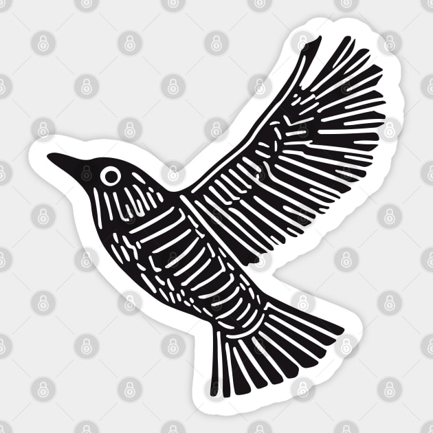 Intricate Black Bird Linocut Art - Op Art Sticker by TuncGK